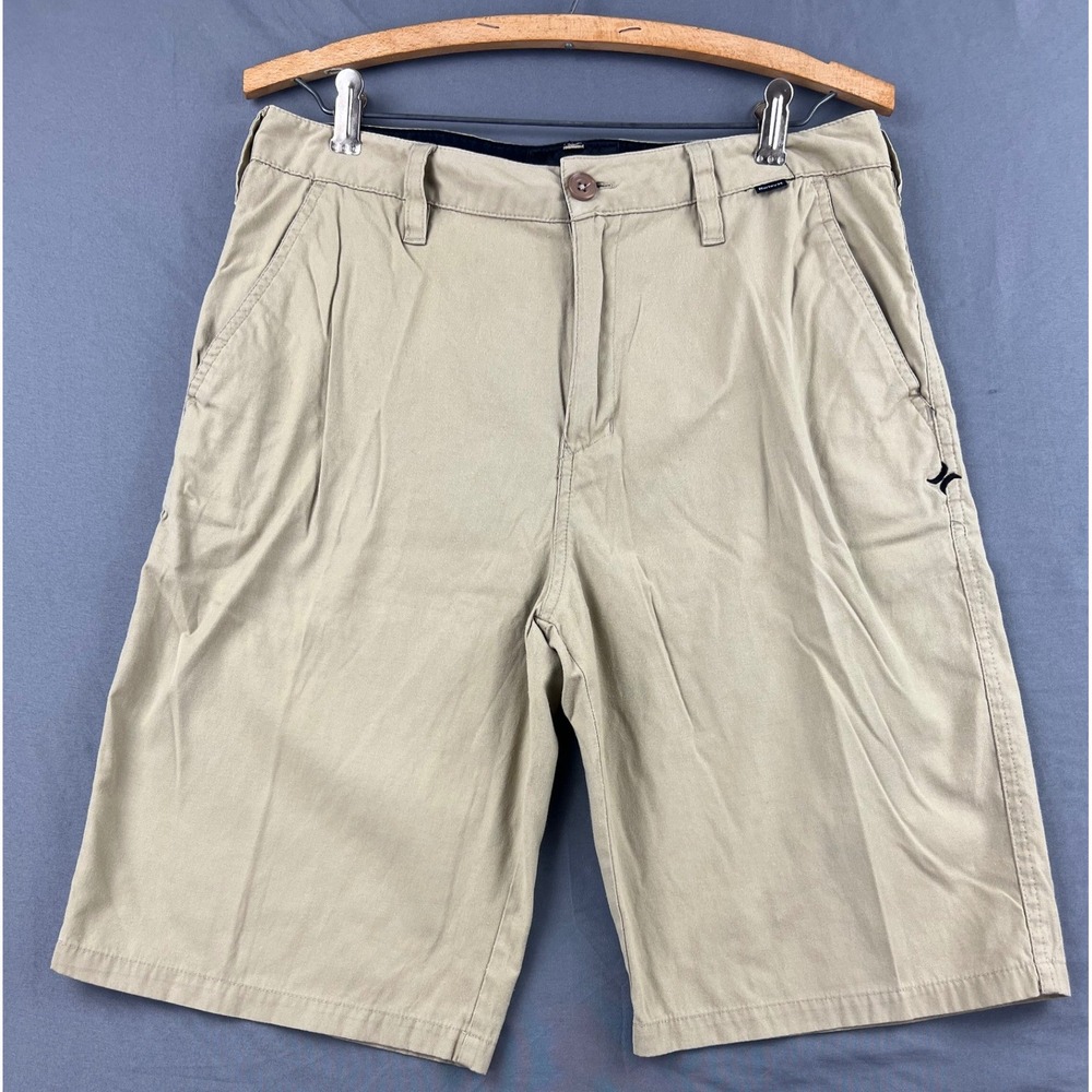 Hurley Chino Shorts Mens 30 Walk Shorts Khaki Tan Flat Front Casual Excellent